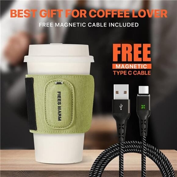 Heating Sleeve Reusable Coffee Warmer with Portable USB Fast Charging Heats Cups - Picture 2 of 6